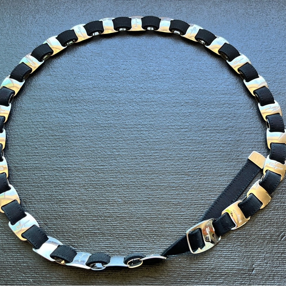 Salvatore Ferragamo Black and Silver Hardware Belt